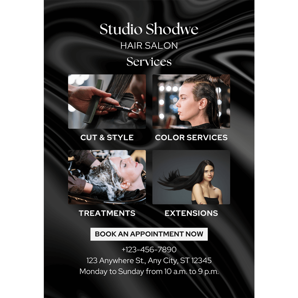  Black White Simple Professional Minimal Hair Salon Flyer 