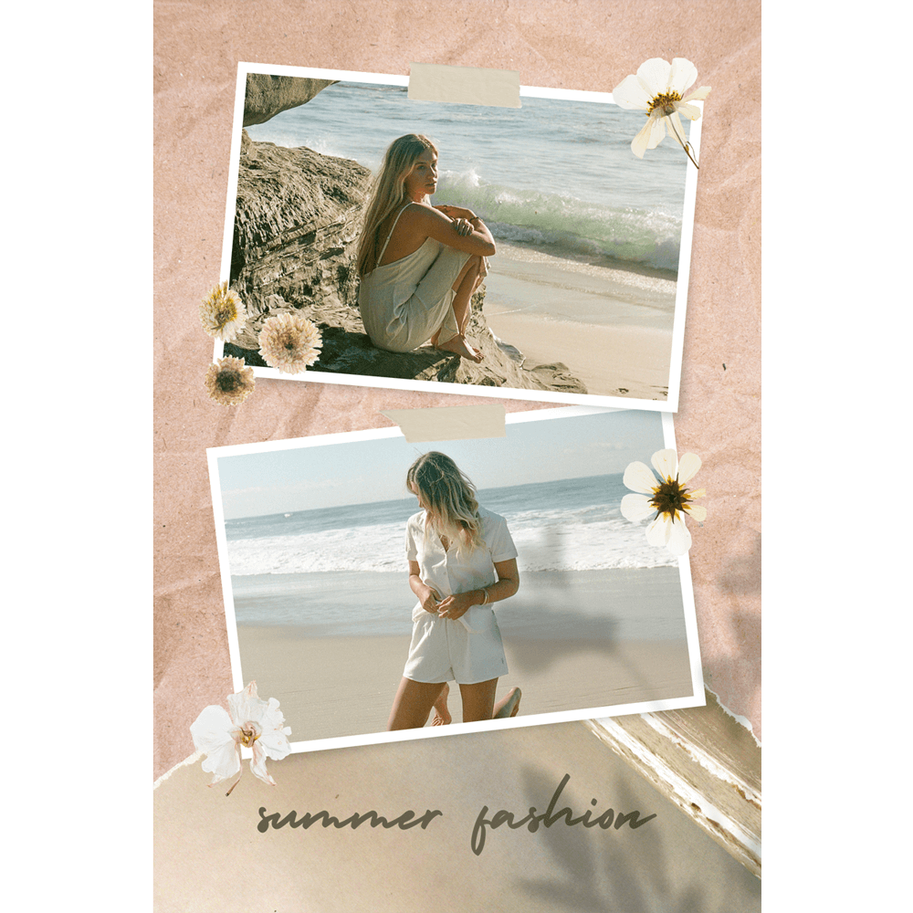  White Beige Simple Floral Beautiful Summer Fashion Photo Collage 