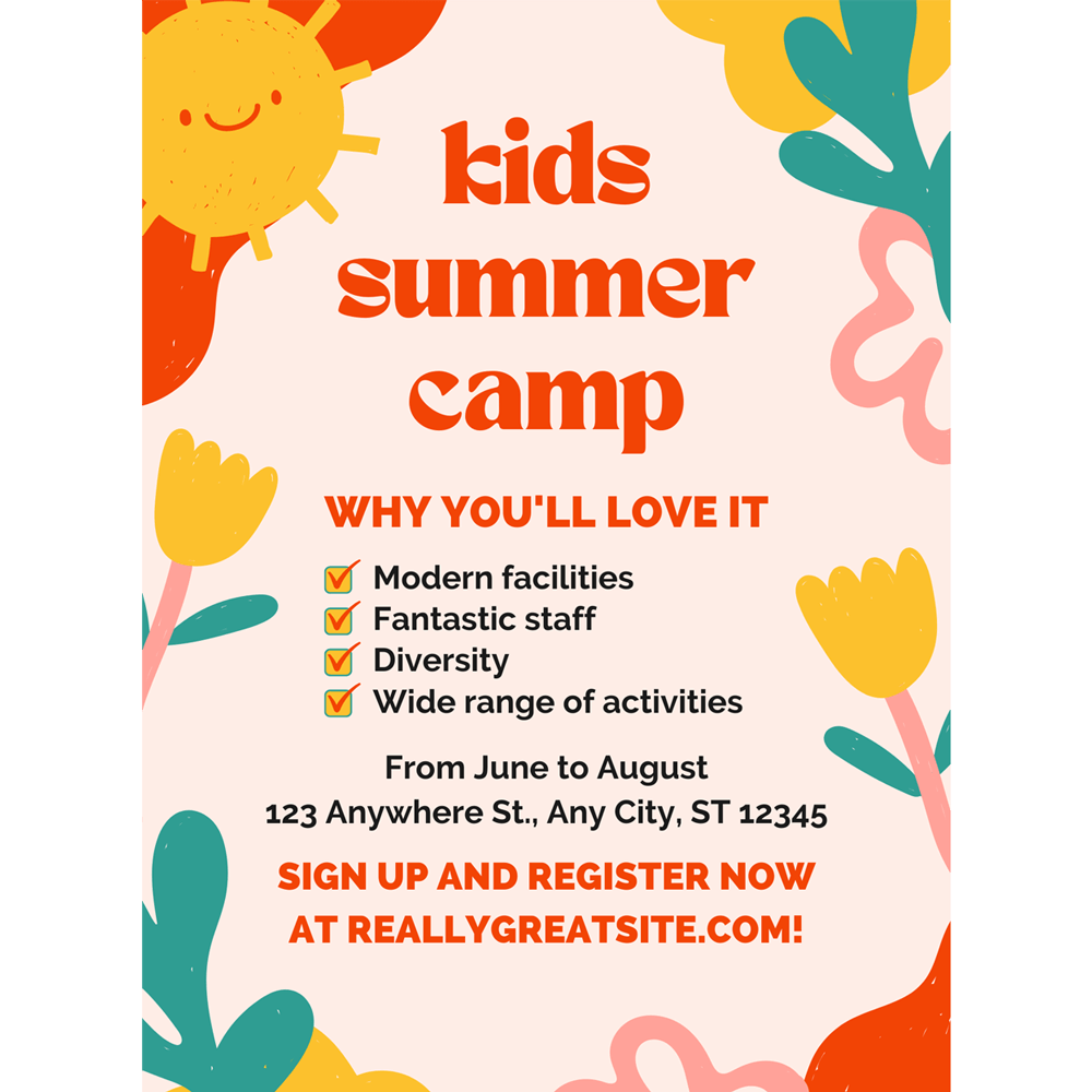 02 Yellow Orange Green Pink Colorful Fun Kids Summer Camp Flyer.png
