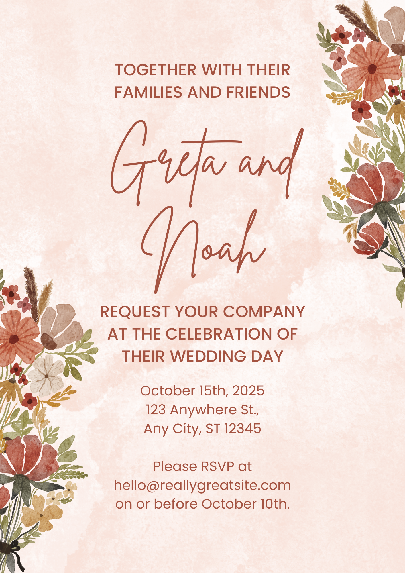 Flyer 1 - Brown Green Watercolor Floral Beautiful Wedding Invitation Flyer.png