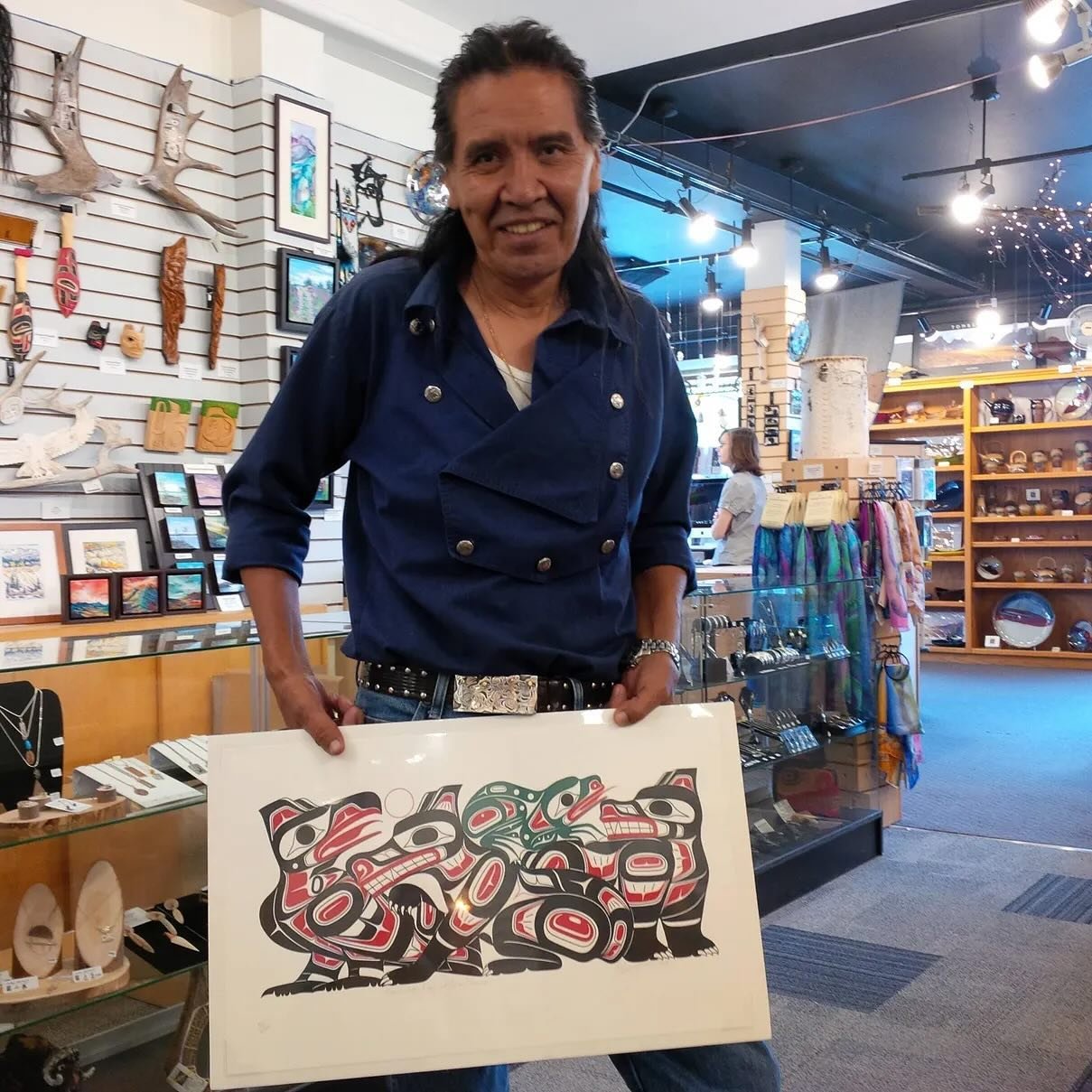 Featuring one of our favorite artist this week Richard Shorty
He had been a popular artist with us for a while. He will be missed, but his art lives on to tell his stories.

Richard Shorty

CULTURAL GROUP: Northern Tutchone  BIRTH DATE:  September 25