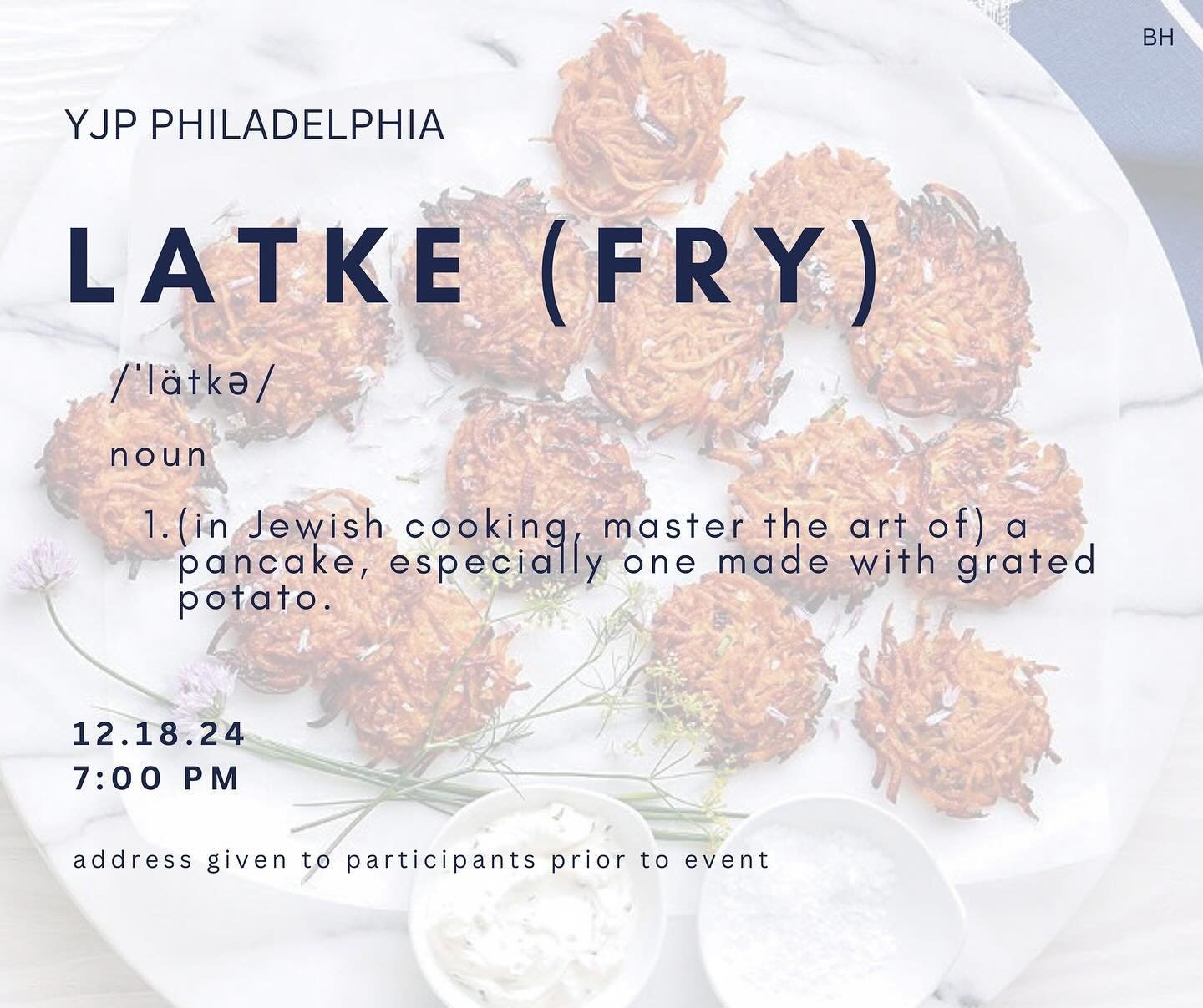 Join women (and men for this event ;) of the New Moon Circle for a Pre - Chanukah Latke Fry! Master the art of cooking the most delicious Chanukah Latkes with a variety of  pairings.

Gain inspiration on true Fatih and miracles as told by the Chanuka