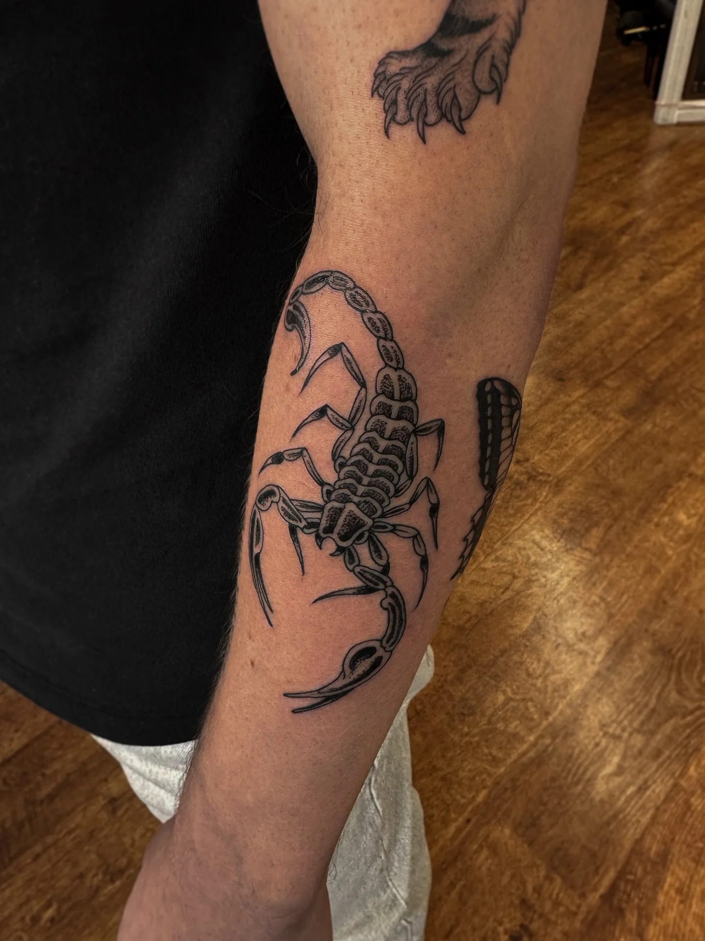 Recent scorpion tattoos- keep them coming🙏🏻🦂 &hearts;️
📍Tattooing @raincitytattoocollective Manchester, UK
&bull;
#manchestertattoo #londontattoo #finelinetattoo #traditionaltattoo #scorpiontattoo