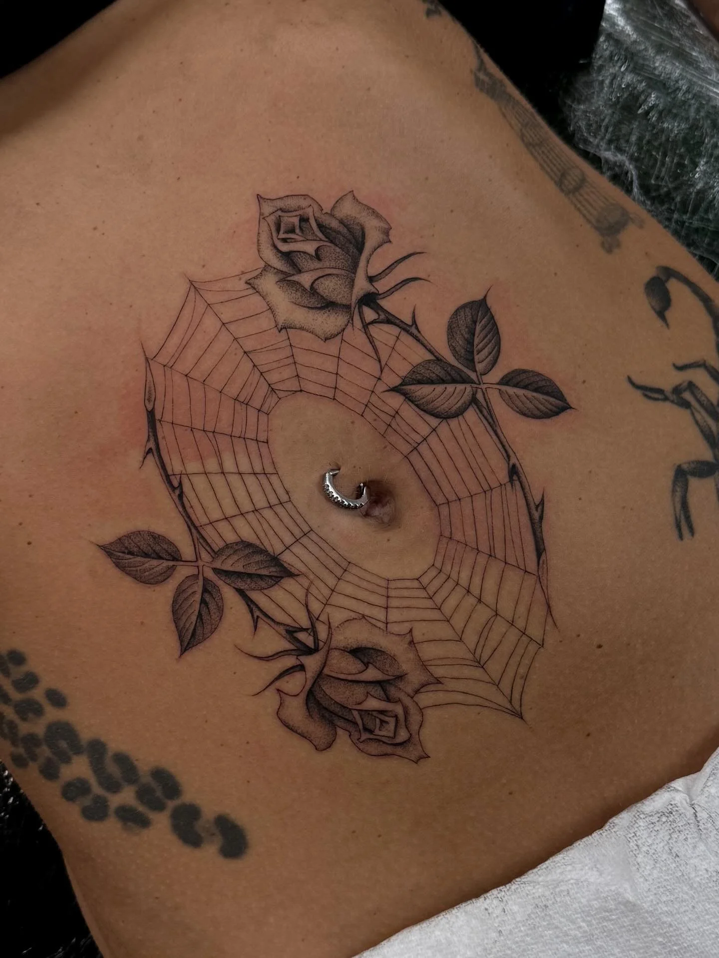 Over the MOON to tattoo this for Lauren- absolute dream tattoo, keep em coming 🌹🕸️🕷️🙏🏻
📍@raincitytattoocollective Manchester, UK
✉️London waitlist open 
&bull;
#manchestertattoo #londontattoo #finelinetattoo #traditionaltattoo #spiderwebtattoo