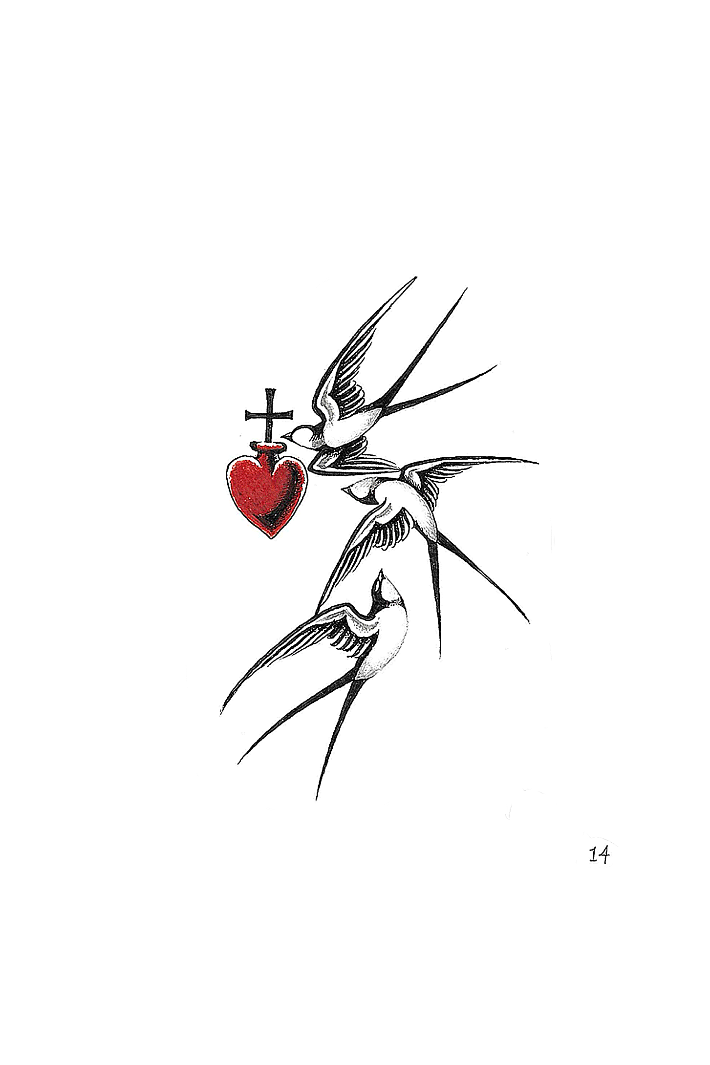 Postcard Print 8 - Swallows Flying to a Sacred Heart