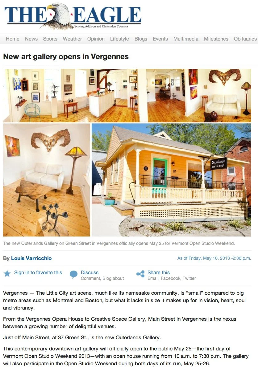 The Eagle, “New Art Gallery Opens in Vergennes,” Addison County, VT, May 18, 2013