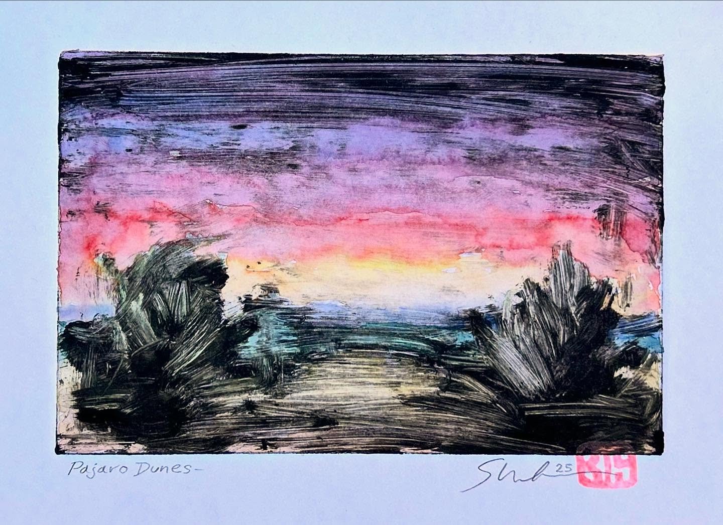 Pajaro Dunes. 2025, Monotype with watercolor hand-coloring. (4 x 6 in.) &copy;️RIS

-
-
-
-
-
#newprint #uniqueprint #uniqueprints #worksonpaper #monotype #monotypeprint #print #handcolored #handcoloredprint #contemporaryprintmaking #contemporaryprin
