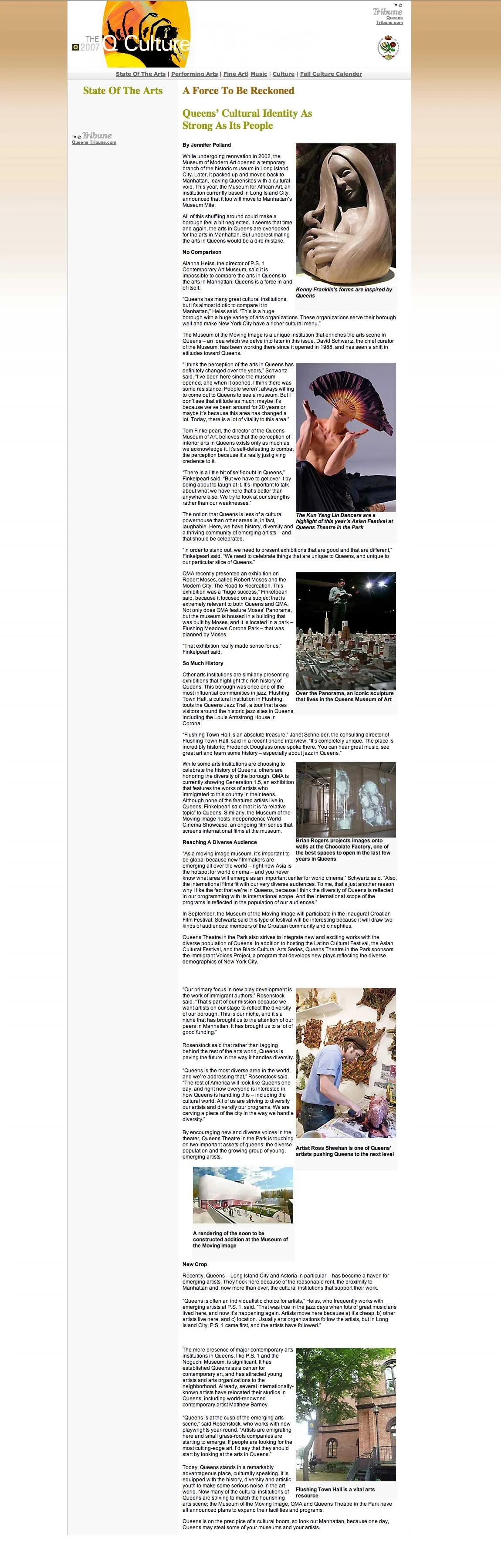 Queens Tribune, “Queens’ Cultural Identity As Strong As Its People,” Queens NY, 2007
