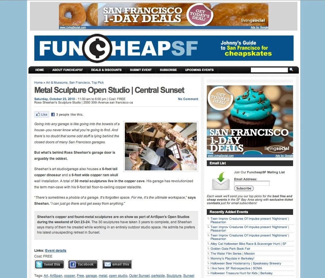 SF Funcheap, “Top Pick: Metal Sculpture Open Studio,” San Francisco, CA, Oct. 23, 2010