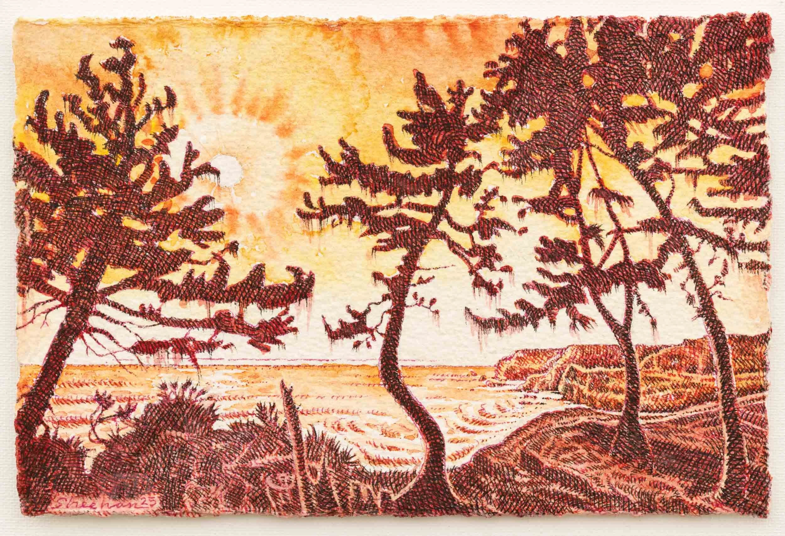 Año Nuevo. 2025, Ink and watercolor on Arches Aquarelle paper. (5.5 x 8 in.)