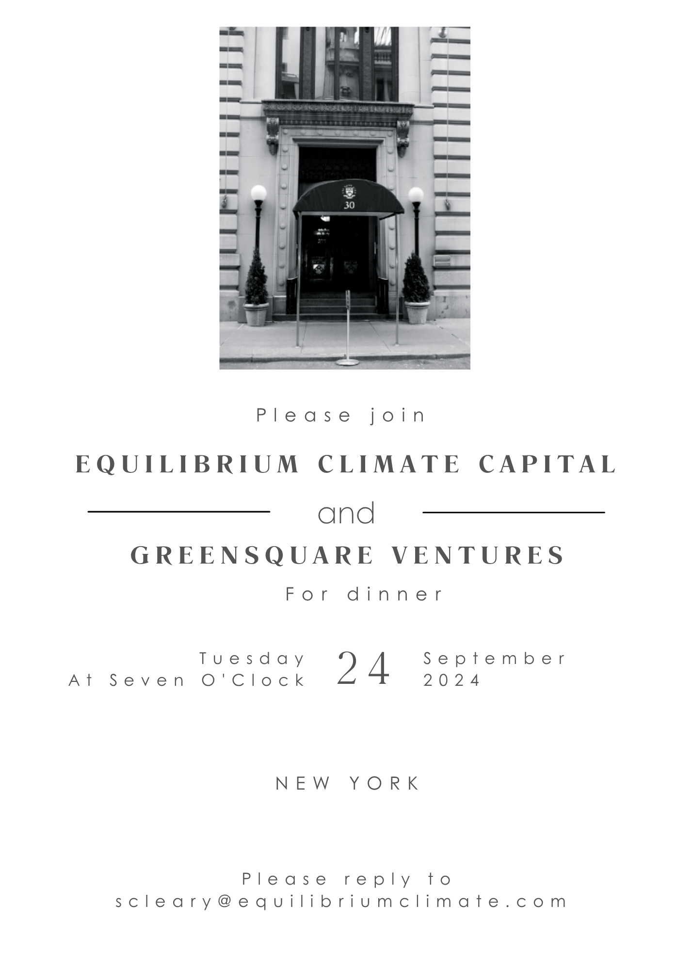 Equilibrium Climate Capital and Greensquare Ventures for Dinner