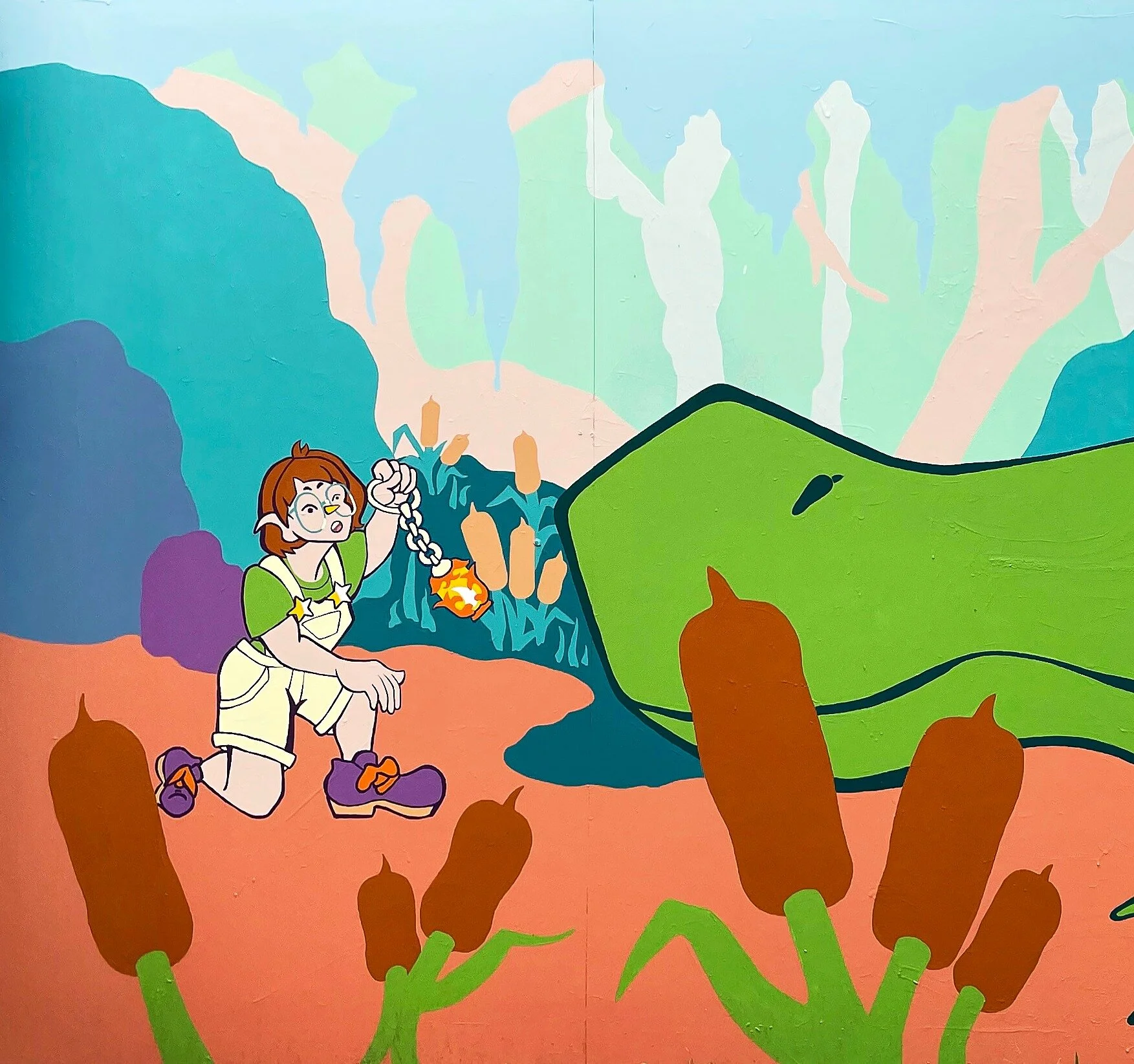 ☺️ FIRST TIMER FRIDAY ☺️
👉SWIPE THRU👈 to see a seamless experience of this FUN mural by a Plaza Walls FIRST TIMER Araina Leatherock @cyborg.rei for the 2023 Plaza Walls Mural Expo! Araina created a fun-filled story-like narrative titled 'Guardian o