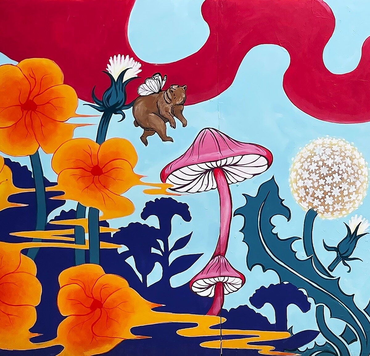 🍄 HAPPY MURAL MONDAY 🍄
👉SWIPE THRU👈 to see a seamless experience of this COLORFULLY DREAMLIKE mural created by @jamie_gerhold for the 2023 Plaza Walls Mural Expo! This WONDERFUL artist from Maryland brought this WHIMSICAL SCENE to life in the Pla
