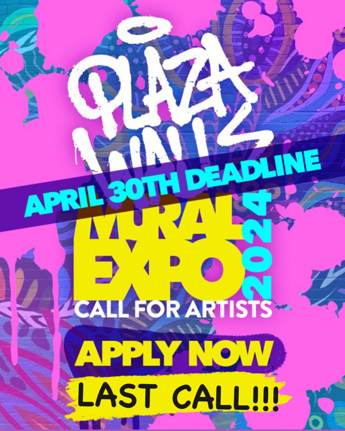 🚨LAST CALL FOR ARTISTS!!!🚨
Only 36 hours left to apply for the 2024 Mural Expo!!
✨LINK IN BIO!!!✨DEADLINE IS APRIL 30th @ Midnight!!!✅
👉 Artists, ready to make your mark at Plaza Walls? 🎨
Join us as we celebrate 9 years of public art:
🔸 Sep 28th