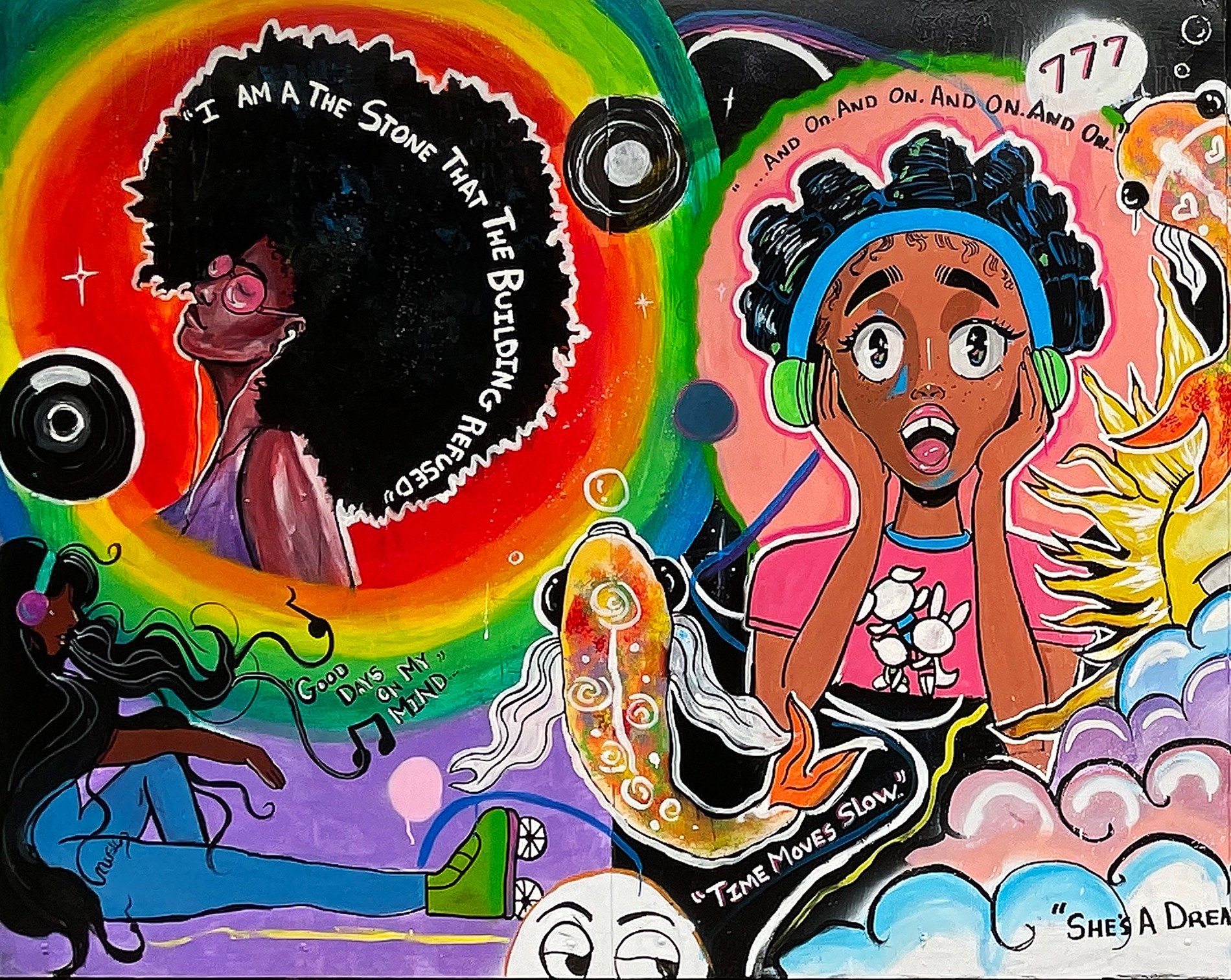 ✨ FREAKY FUN FRIDAY ✨
👉SWIPE THRU👈 to see a seamless experience of this FUN FILLED mural by first timer @moon.childart who knocked this out for the 2023 Plaza Walls Mural Expo! LyKalya filled this spot with a mix of WILDLY FUN imagery and was a wel