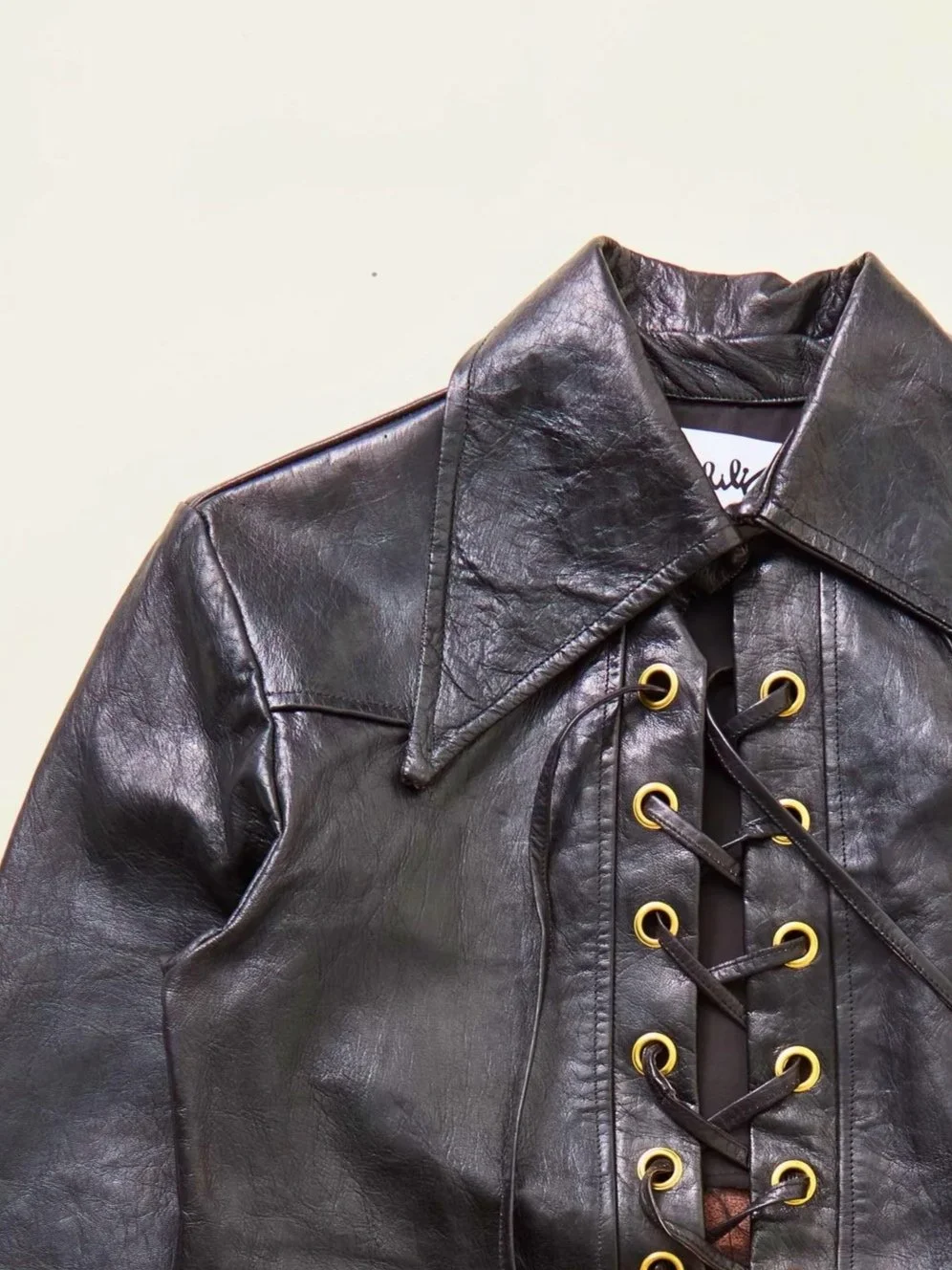 Leather lace- up shirt