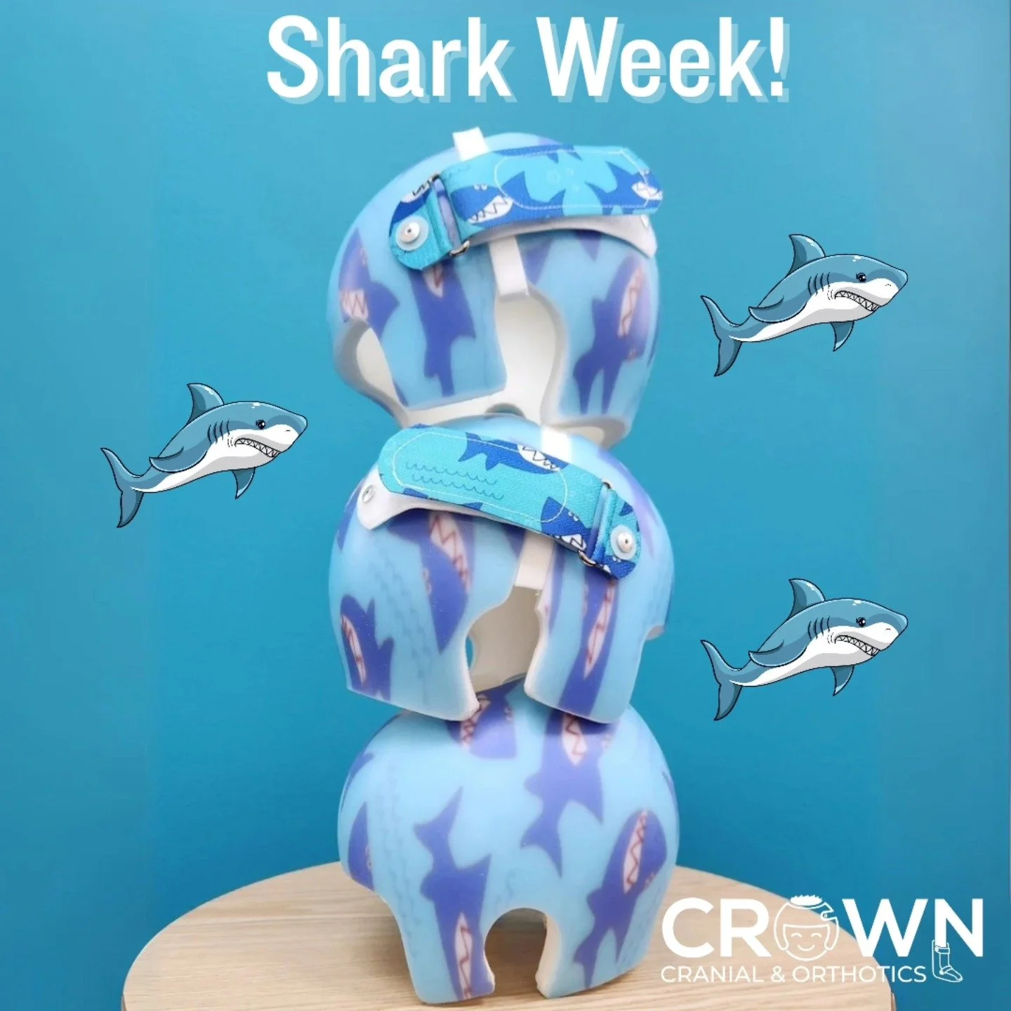 We love this fun shark design and our patients do too, we are fitting 3 of these shark helmets this week!

Did you know we have over 50 different designs you can pick from for your little one's helmet?

#plagiocephaly #brachycephaly #cranialhelmet #f