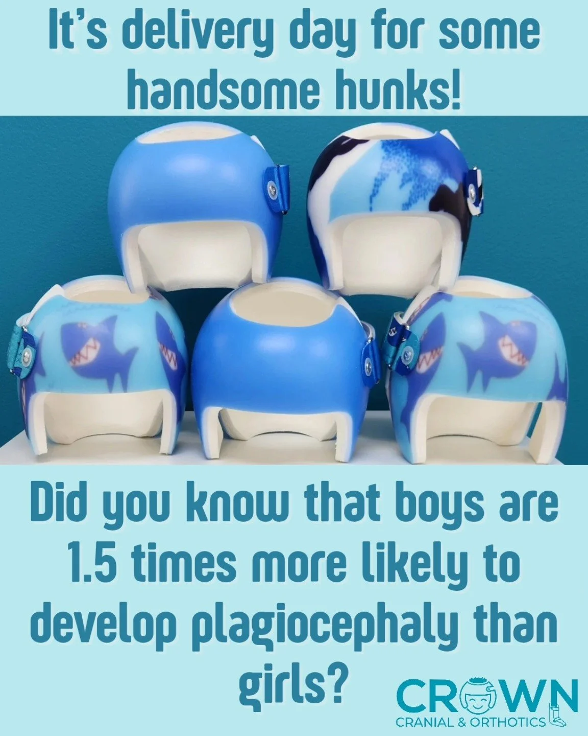 It's true, boys are 1.5 times more likely to develop positional plagiocephaly or brachycephaly than girls. Boys have larger head circumferences than girls, the larger and less flexible male head is more susceptible to deformational forces in utero an