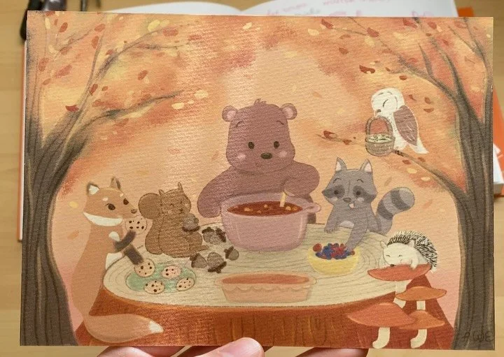 November&rsquo;s Patreon print is ready! 🍂✨ This month&rsquo;s theme is gather 🍁
 This 5x7&rdquo; mini art print is heading out to all patrons in the $5 (U.S.) and $6 (international) tiers 💌
 I&rsquo;ll be mailing them on November 25! 

Each month