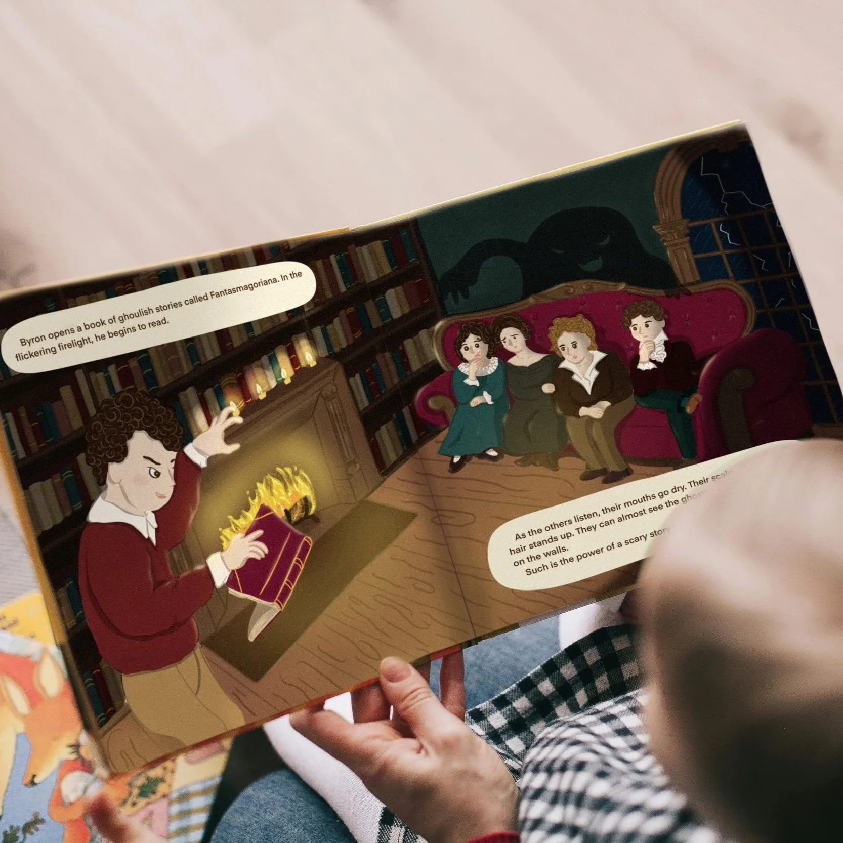 mockup of picture book being read to a kid