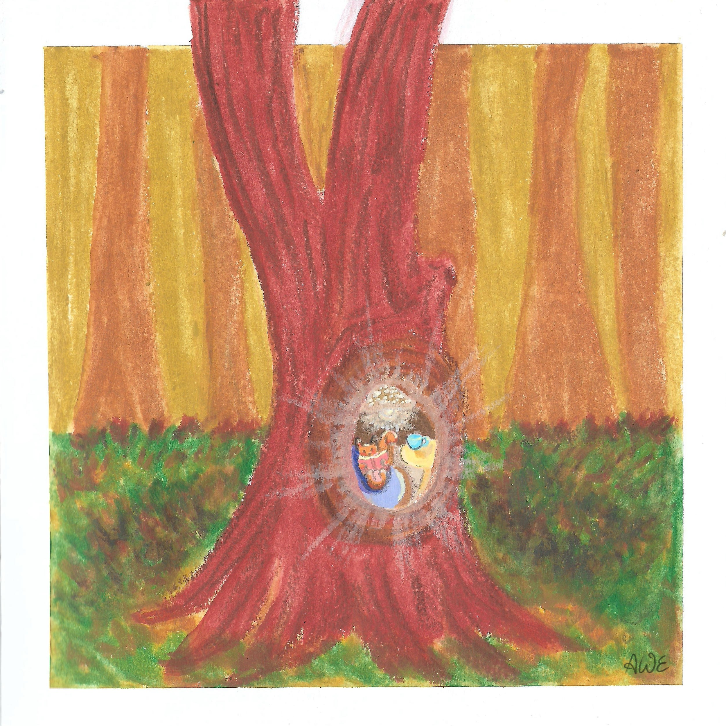 Personal Work: Squirrel Reading Nook | Water Soluble Crayons and Color Pencils