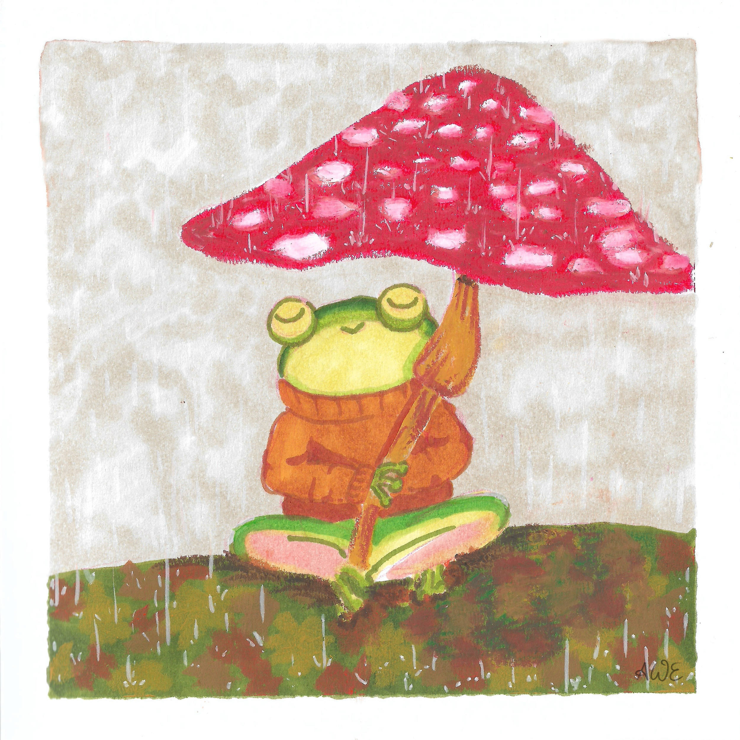 Personal Work: Cozy Autumn Frog | Alcohol and Acrylic Markers