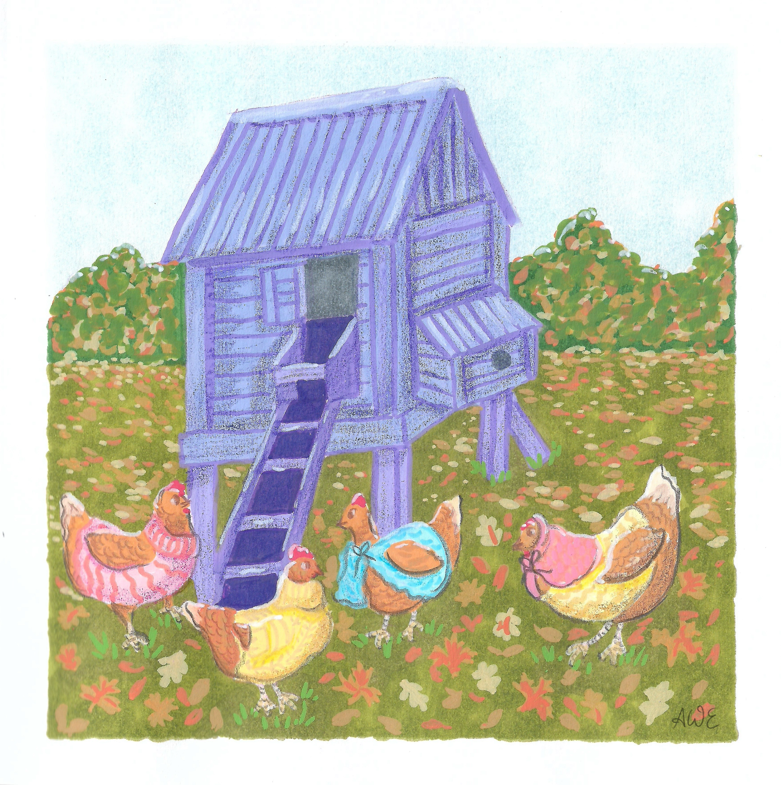 Personal Work: Cozy Chickens in Sweaters | Alcohol and Acrylic Markers