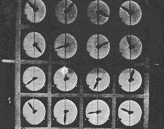 Multiple mechanical clock dials with various positions