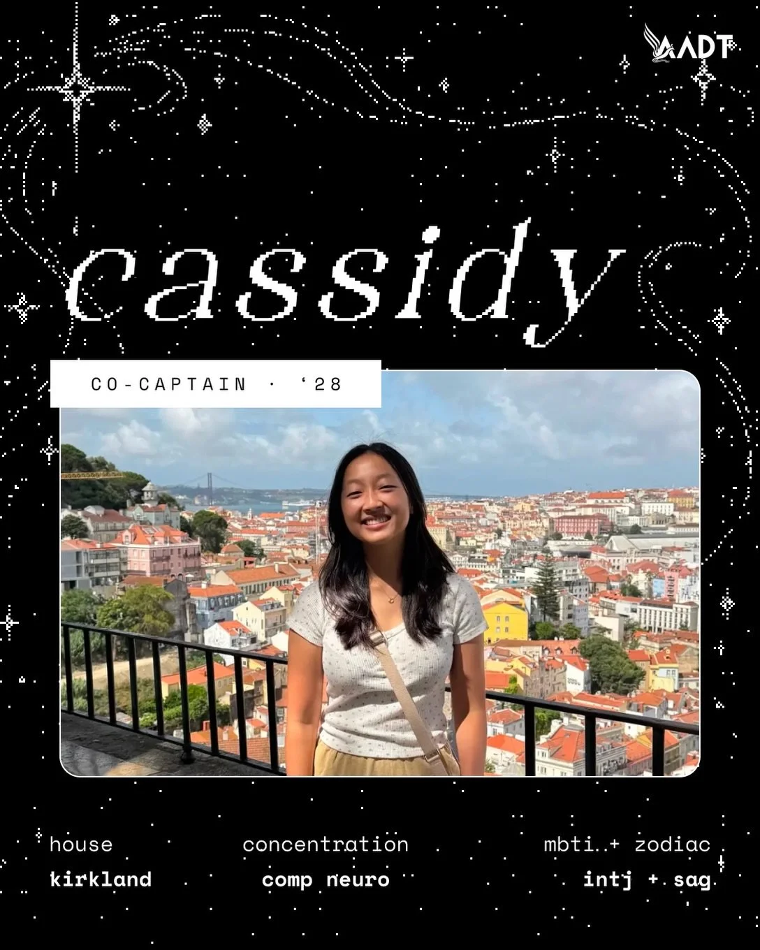 Closing out our board intros, meet AADT&rsquo;s other Co-Captain, Cassidy &rsquo;28 (@cassidy_ch3ng)! Outside of dance and answering AADT pings in 0.1 seconds, catch her procrastinating psets and neuro papers 🧠 by baking 🥐 (especially matcha recipe