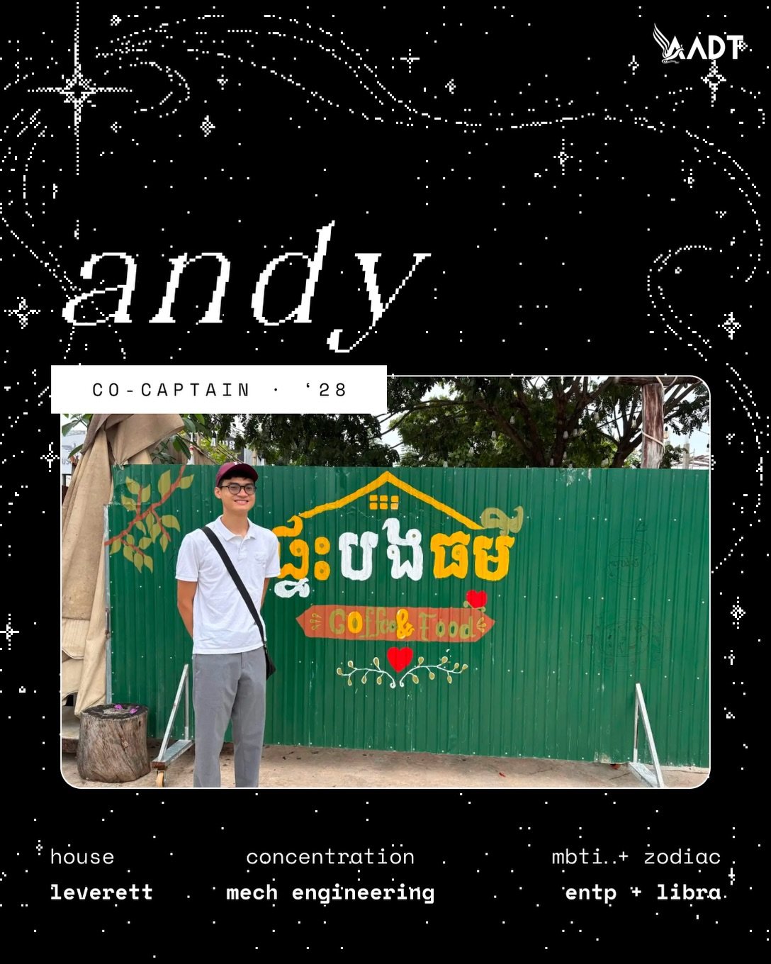 And last but not least, it&rsquo;s time to meet the Captains!

Andy &lsquo;28 (@noodleocean) has entered the chat as one of AADT&rsquo;s Co-Captains. He is very snipeable. 📸 Find his yellow backpack 🎒 . Sometimes he is on the tennis court 🎾saying 