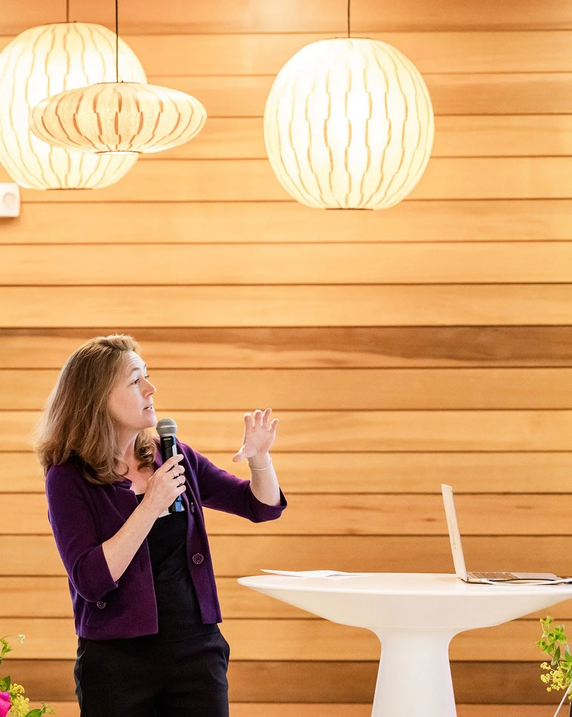 PurplCouch founder, Sarah Lyman, addresses a crowd.