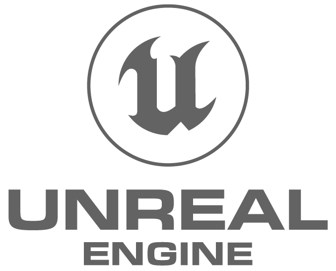 Black and gray Unreal Engine logo with the words 'UNREAL ENGINE' beneath it.