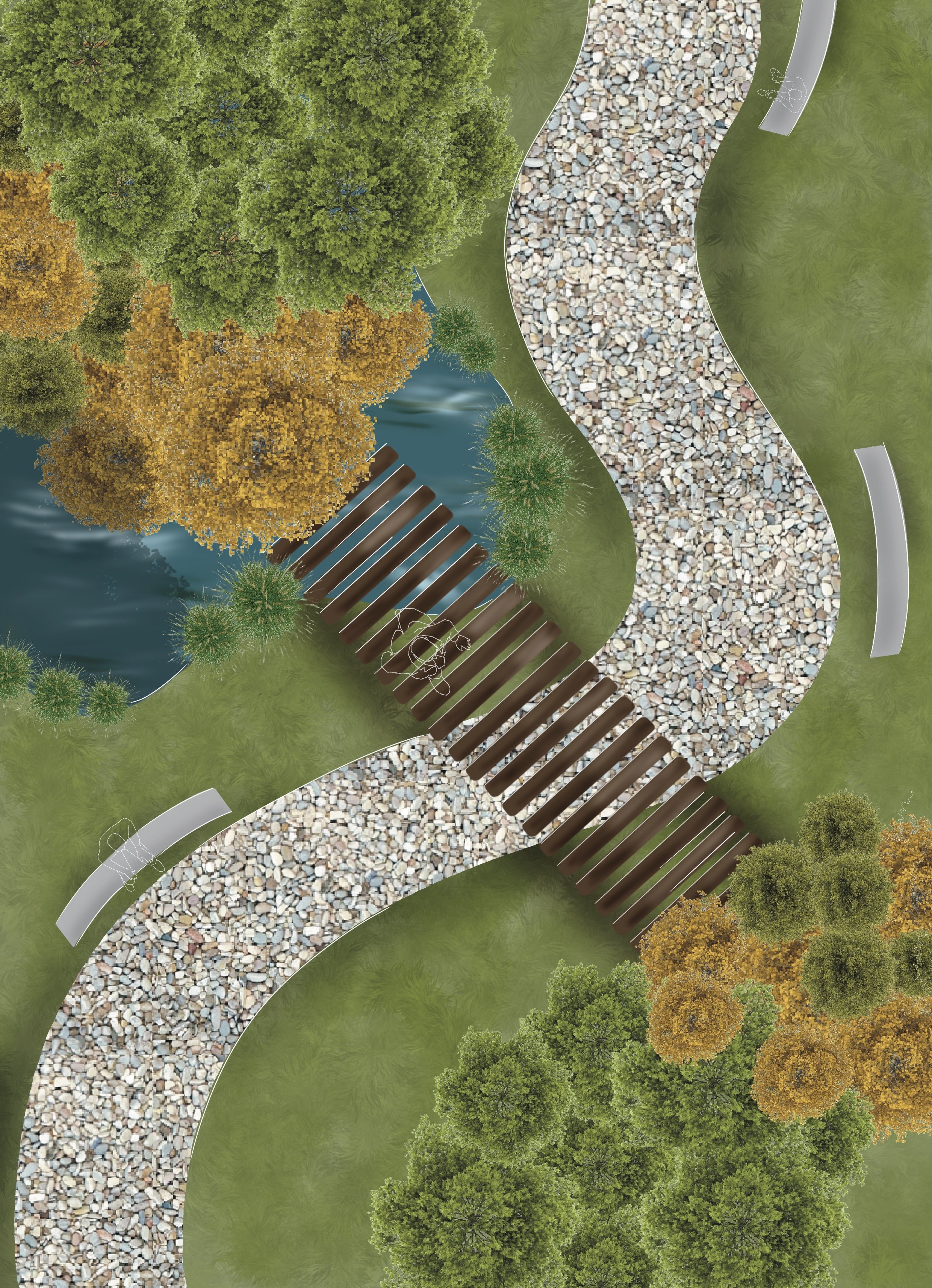 Conceptual landscape design for a 'Vertical City Garden': a top-down masterplan combining organic shapes with lush, biophilic planting by Studio Property & Object.