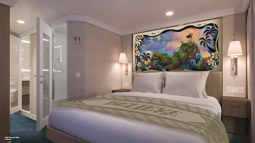 Disney Believe Veranda Stateroom bed with Moana artwork
