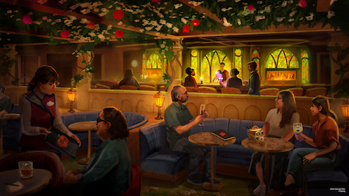 Snow White lounge with flowers over head Disney Cruise Line