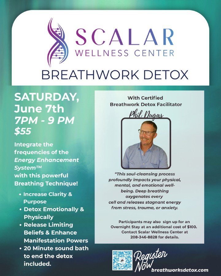 Breathe it out. Let it go. Heal from within.
Join us for Breath Works Detox &mdash; a guided breathwork experience designed to release stored tension, clear energy blockages, and reset your system.

Sign up online at http://www.scalarwellnesscenter.c