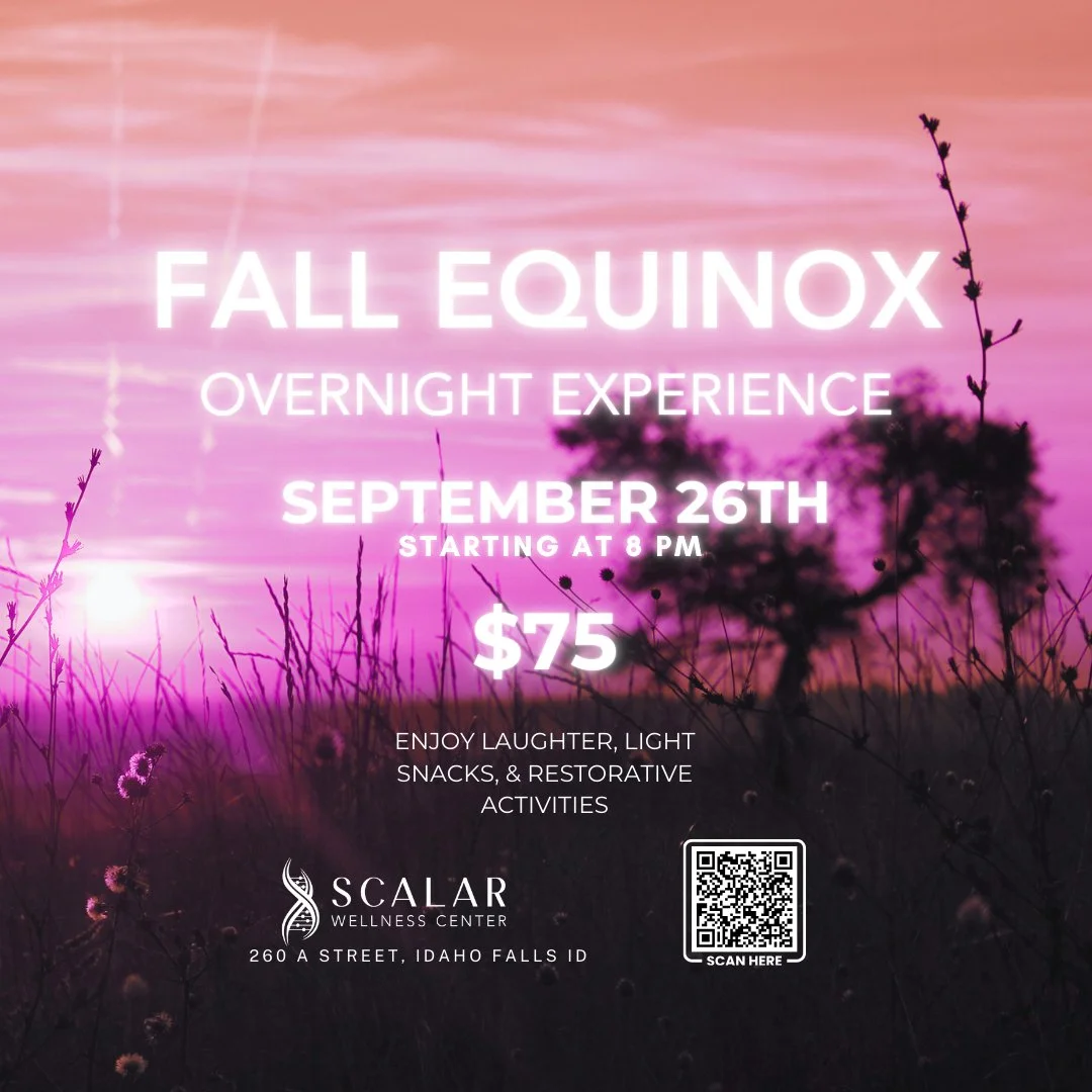 Join us for our Overnight Slumber Experience at Scalar Wellness Center to celebrate the Fall Equinox!

What to expect:
-An immersive, rejuvenating experience inside the EE Systems.
-Relaxing sound bath
-Let your body recharge, your mind reset, and yo