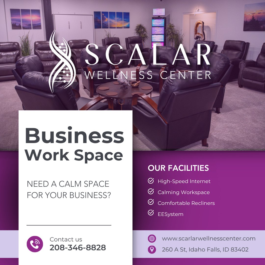 Imagine hosting your clients in a space designed for peace and focus. 🌿

Scalar Wellness Center in Idaho Falls now offers business rental space for wellness sessions, workshops, and small classes.

What kind of class or service would you bring to ou