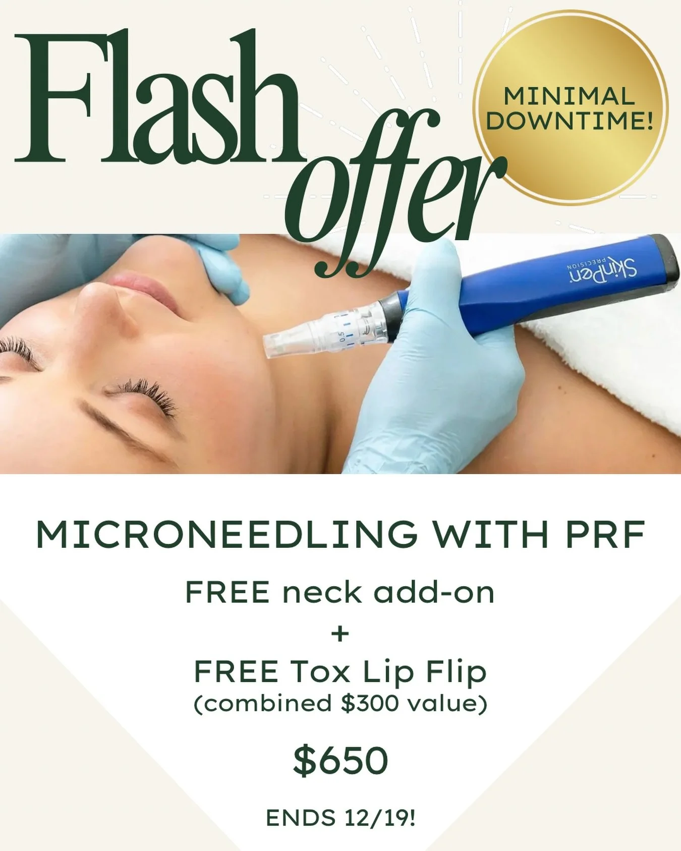 ✨ FLASH SPECIAL at Amy Aesthetics &amp; Wellness! ✨
Microneedling with PRF just got even better. Enjoy a FREE neck add-on and a FREE tox lip flip (a $300 value!) when you book and complete your treatment by December 19th! 💉💋

Why we love Microneedl