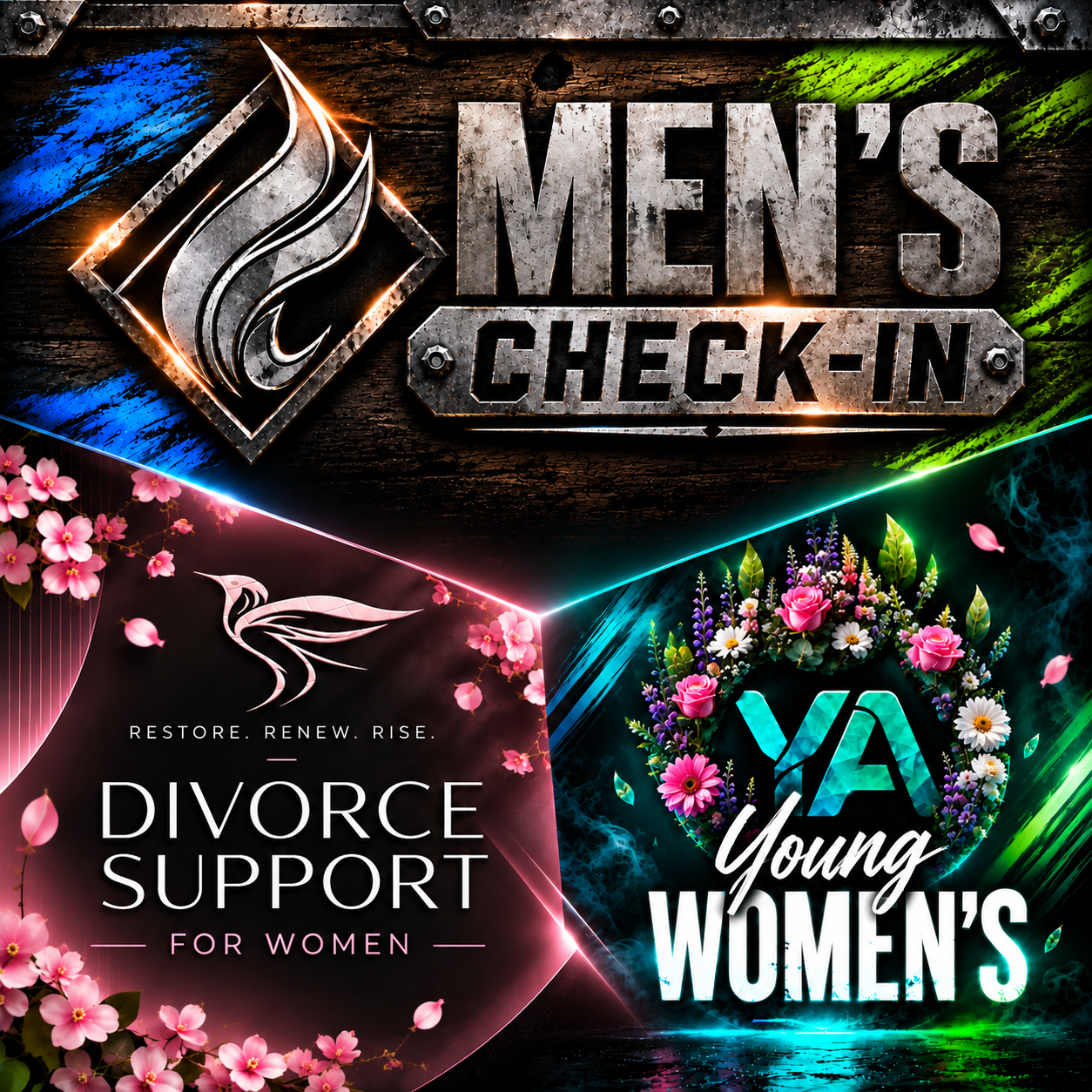 MEN’S CHECK-IN; DIVORCE CARE &amp; Young Women’s (off campus)