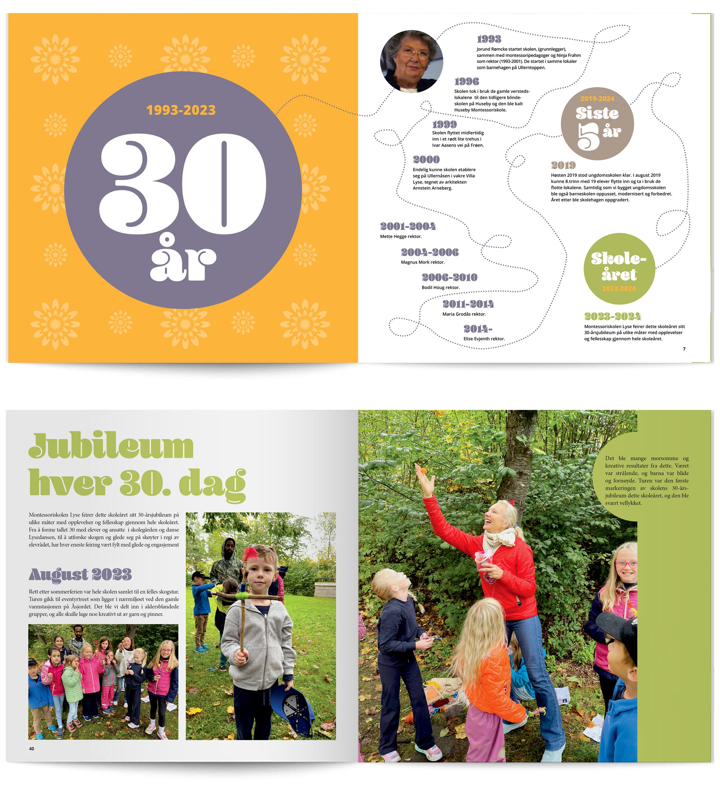 Spreads from Montessori school year book.