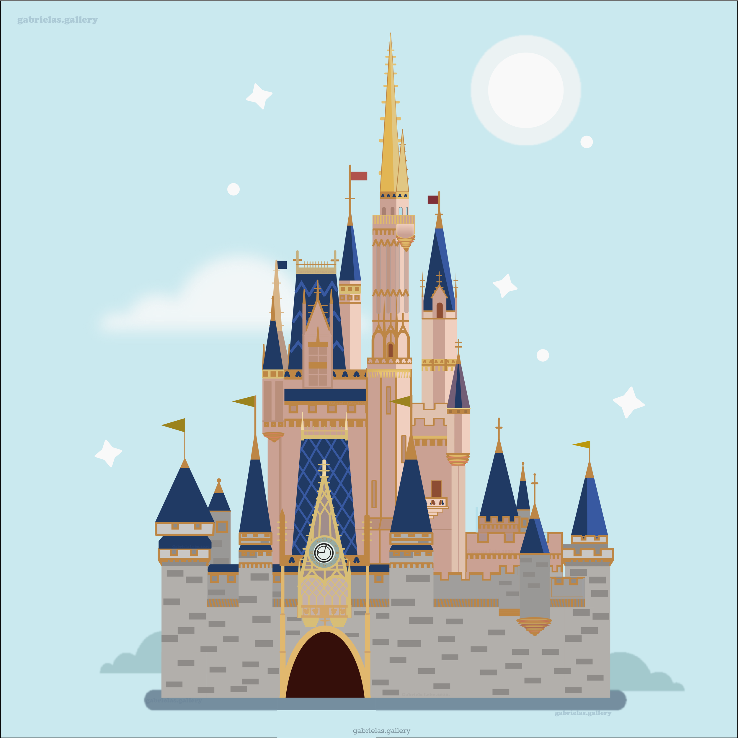 Flat design of Cinderella’s Castle. Made with Adobe Illustrator.