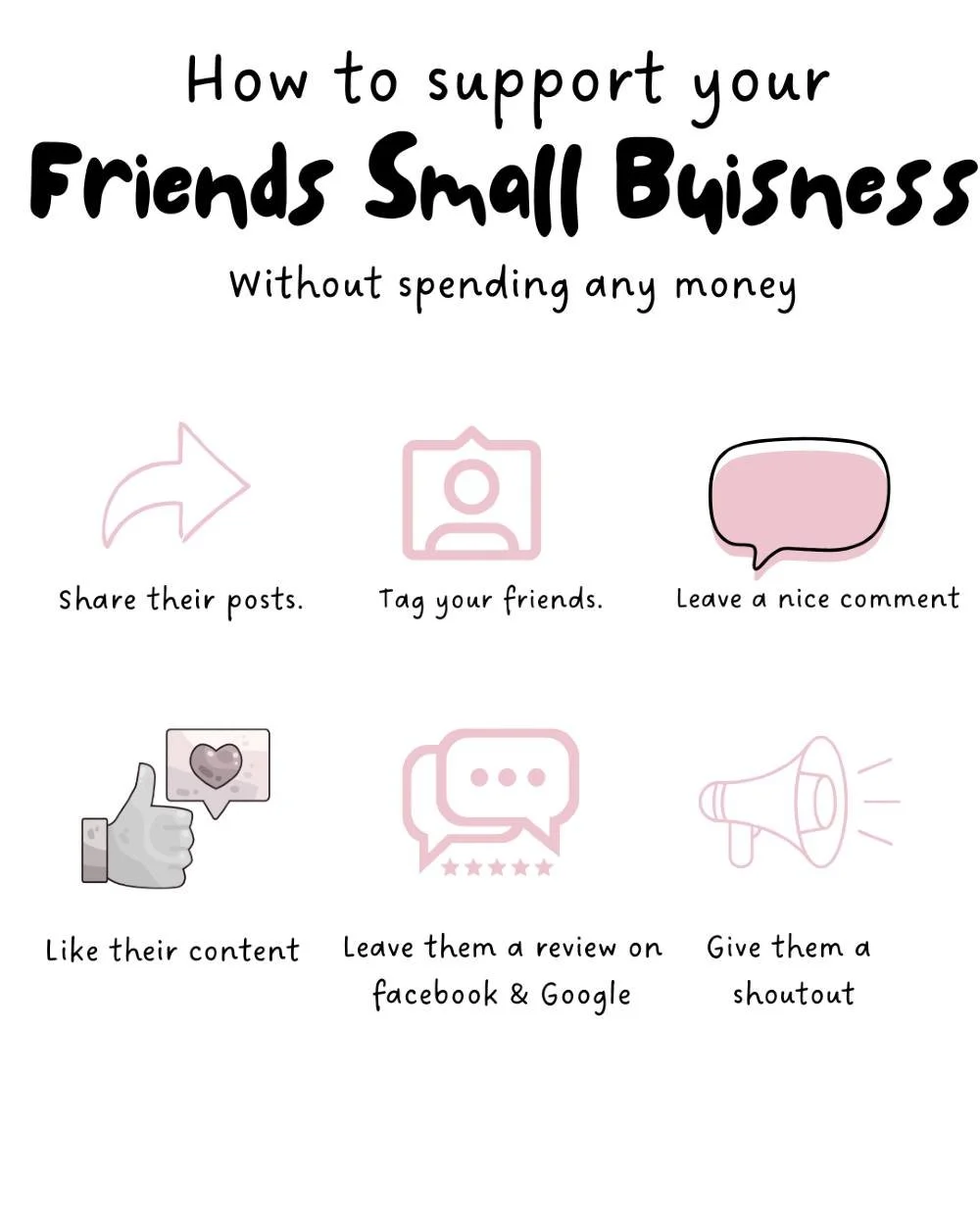 Supporting a small business doesn&rsquo;t always mean spending money.
Sometimes the smallest actions make the biggest difference 
#SupportSmallBusiness #ShopSmall #SmallBizTips #SocialMediaSupport #EntrepreneurLife #WomenInBusiness #BusinessOwnerTips