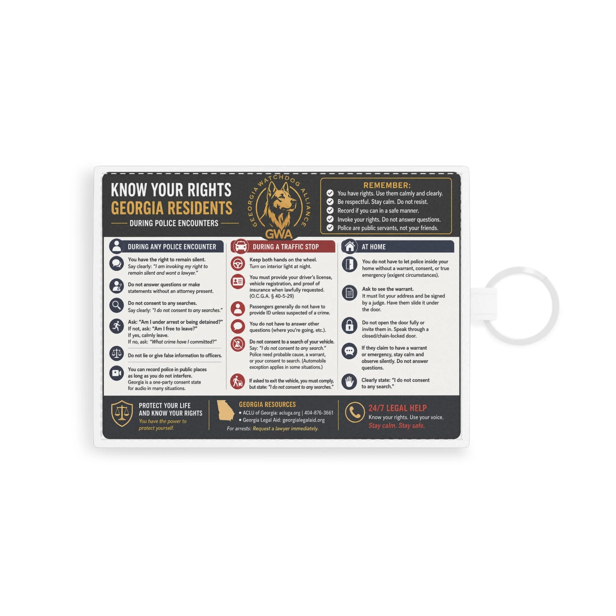 Know Your Rights Card Holder — Georgia Residents Saffiano Leather ID Wallet