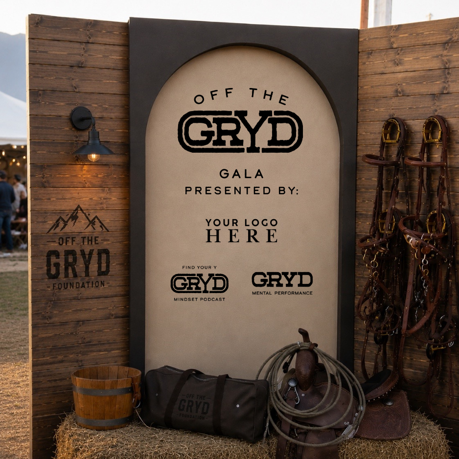 AN AI IMAGE OF WHAT THE OFF THE GRYD SPONSOR BACKDROP COULD LOOK LIKE. WOODEN WESTERN INSPIRED WITH LOGOS AS AN EXAMPLE