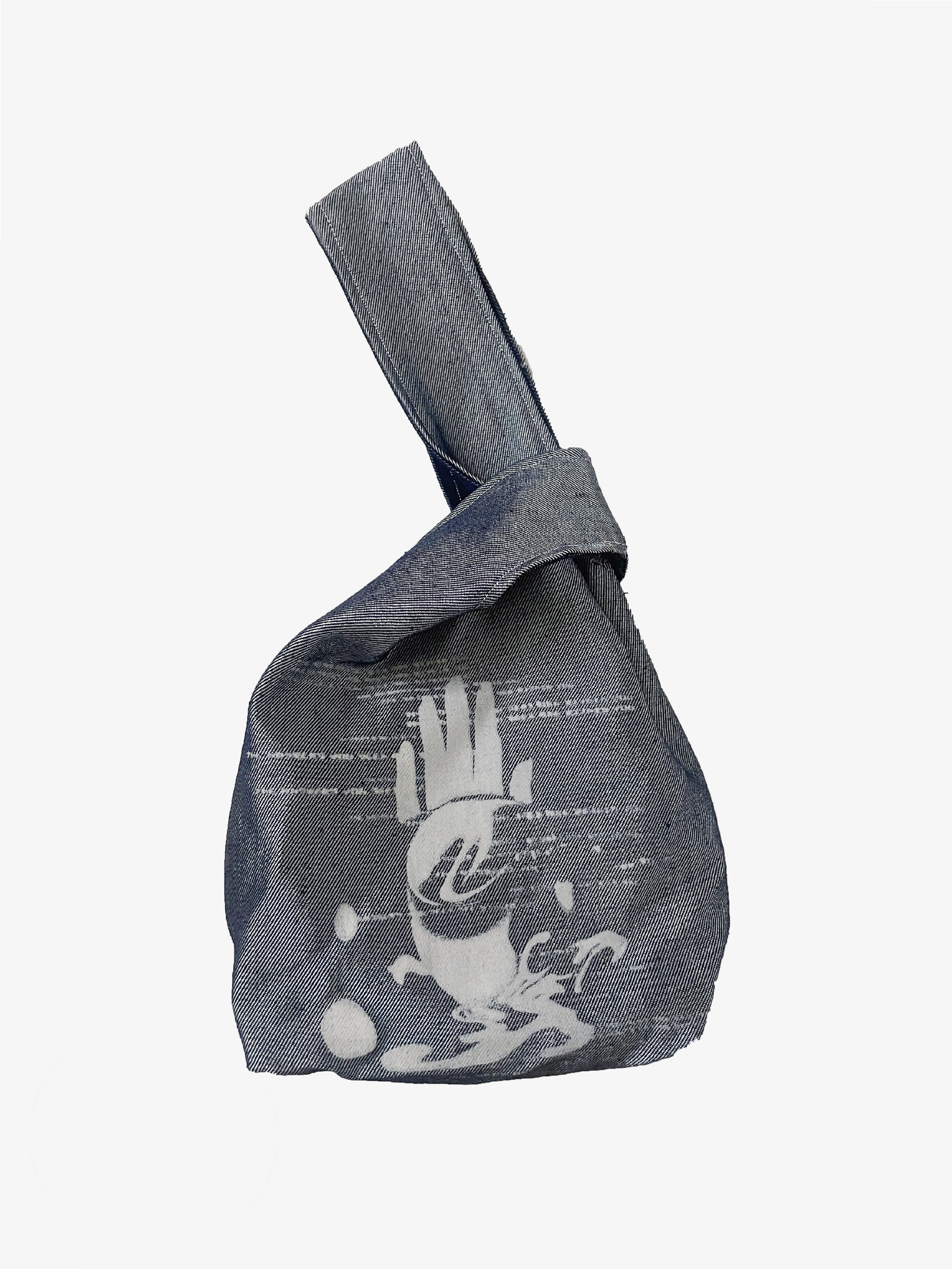 Hand Print Metallic Denim Origami Bag - Mini