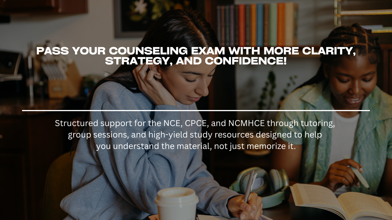 Two young women study together at a table with books, a coffee cup, and headphones, in a cozy indoor setting.