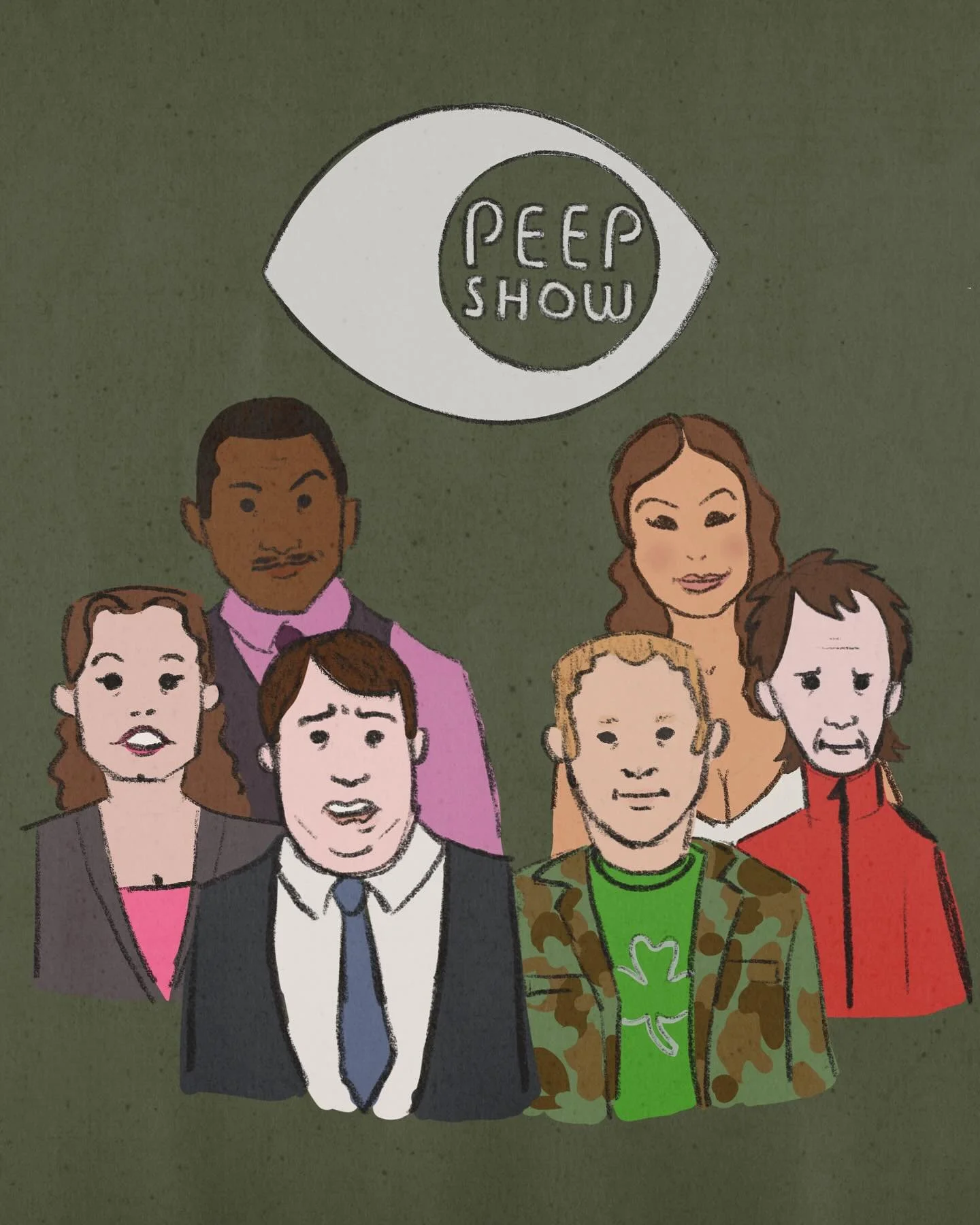 rewatching #peepshow yet again! i think im going to keep adding characters to this piece as the seasons progress. who should i add next?