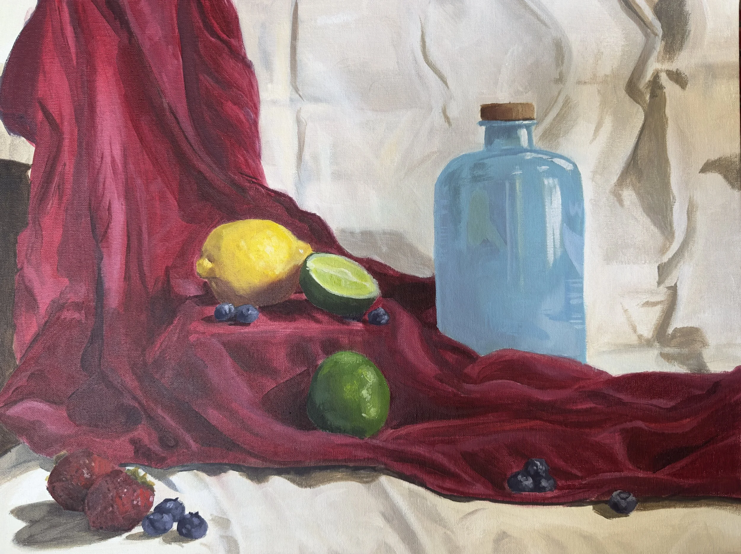 Still life, oil on canvas board