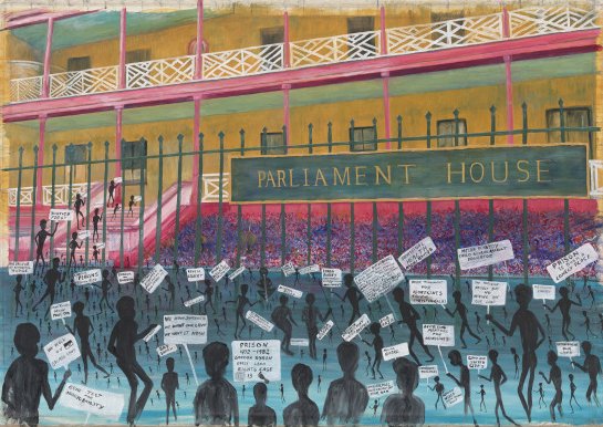 Artist: Gordon Syron |Title: Meeting Place: Spirits of the Past and Present |Year: 2005 |Medium: oil on canvas |Dimensions: 148.5 x 227 cm